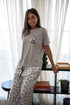 Women summer pajama set Grey Tee + Coffee lover panda Pants